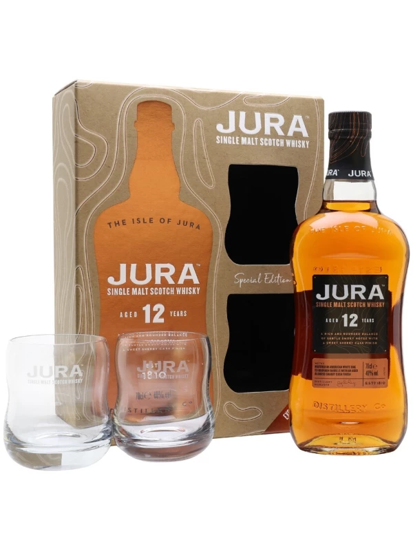 Isle Of Jura 12 Years Old, gift box with 2 glasses