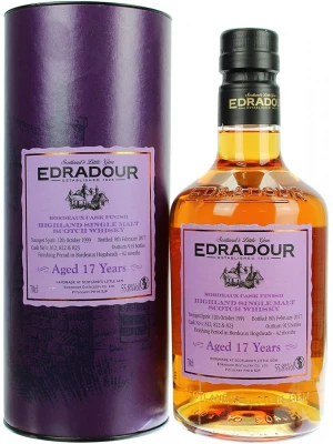Виски Edradour 17 Years Old, Bordeaux Cask Finish, in tube 1999 0.7 л