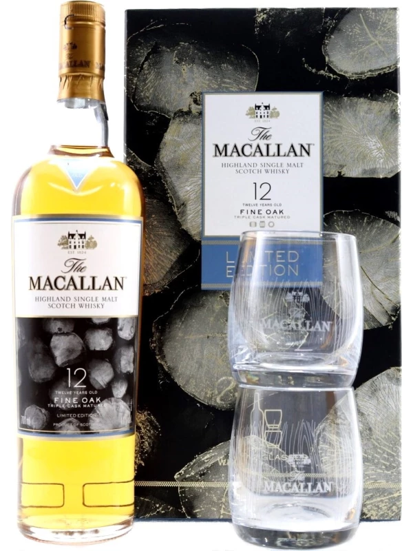 Macallan Fine Oak 12 Years Old, gift box and 2 glasses