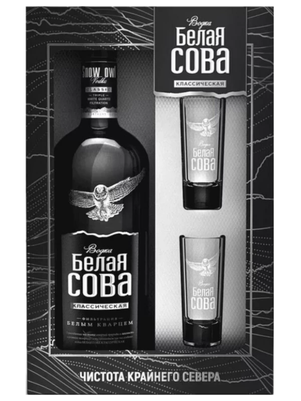 Белая Сова Классическая, в подарочной коробке с 2 рюмками