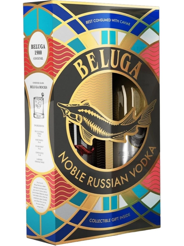 Beluga Noble, gift box with glass rocks fish